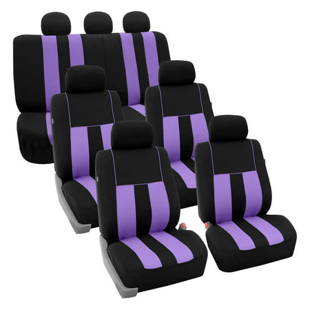 FH Group Striking Striped Seat Covers fro Auto, 3 Row 7 Seaters SUV VAN Full Set Full Set,  Black and