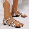 thumbnail image 6 of Summer Sandals for Women Footbed Solid Color Open Toe Slip-On Comfortable Flat Sandals Slippers With Buckle for Women Beach Vacation Holiday Vintage Fashion Silver 10, 6 of 8