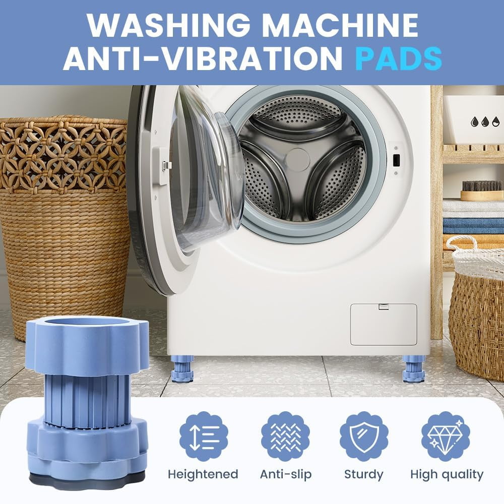ABCISI Universal Heightening Pad for Washing Machine Base, 2026 Upgrade Anti Vibration Riser Pads for Washing Machine, Adjustable Washer Dryer Leveling Stand for Pedestals Protection (8pcs)