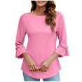 thumbnail image 3 of Oversized Tshirts Women O Neck T Shirts Casual Puff Sleeve Oversized Slouchy Dressy Blouses Summer Baggy Shirts Women Pink S, 3 of 6