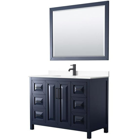 48 in. Daria Single Bathroom Vanity with White Cultured Marble Countertop, Undermount Square Sink, Matte Black Trim & 46 in. Mirror - Dark Blue
