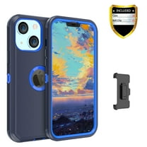 Xhy iPhone 13 Case 6.1", Heavy Duty Hard Shockproof Armor Protector Case Cover with Belt Clip Holster (Dark Blue Blue)
