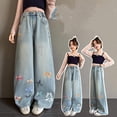 thumbnail image 4 of MuXiKeJi Bow Jeans for Girls Cute High Waisted Trousers Kids Casual Y2k Streetwear Wide Leg Baggy Denim Pants with Pockets 6-14Y, 4 of 8