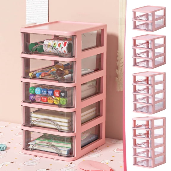 Desktop Storage Box Organizer – Clear Plastic Small Drawer, Multi-Layer Stackable Desk Storage, Stationery & Makeup Organizer, Space-Saving Design, 2-5 Tier Options