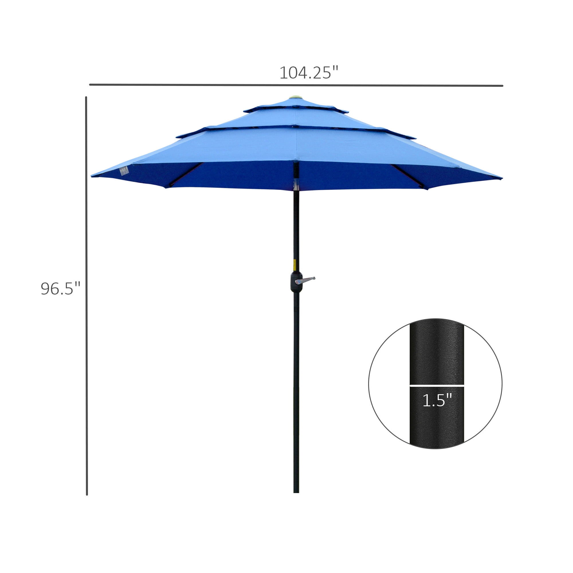 Outsunny 7.70 Feet Blue Solid Print Market Patio Umbrella, 3-Tier Top with Vents