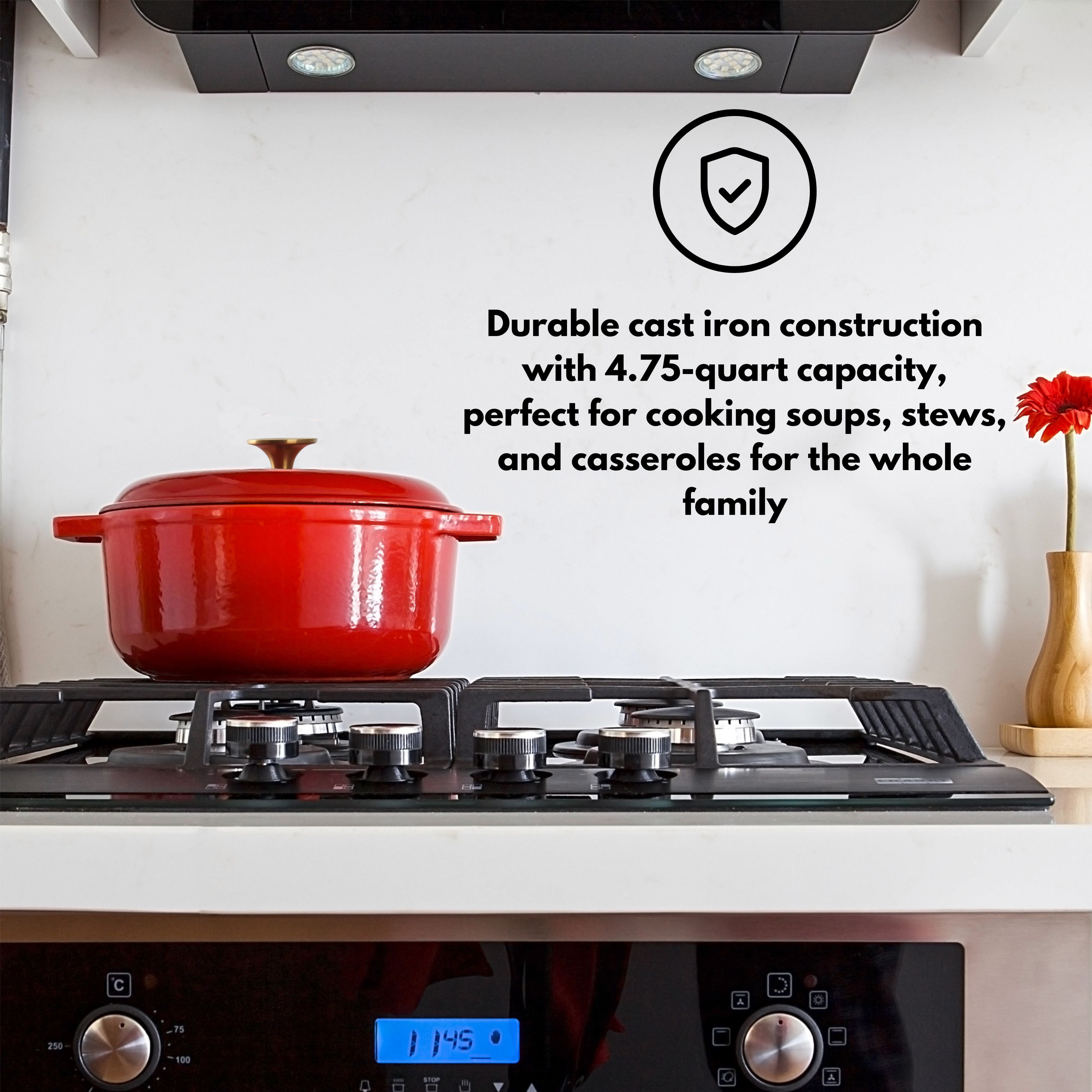 Mainstays 4.75qt Oven-Safe Ceramic Enamel Cast-Iron Dutch Oven, Red