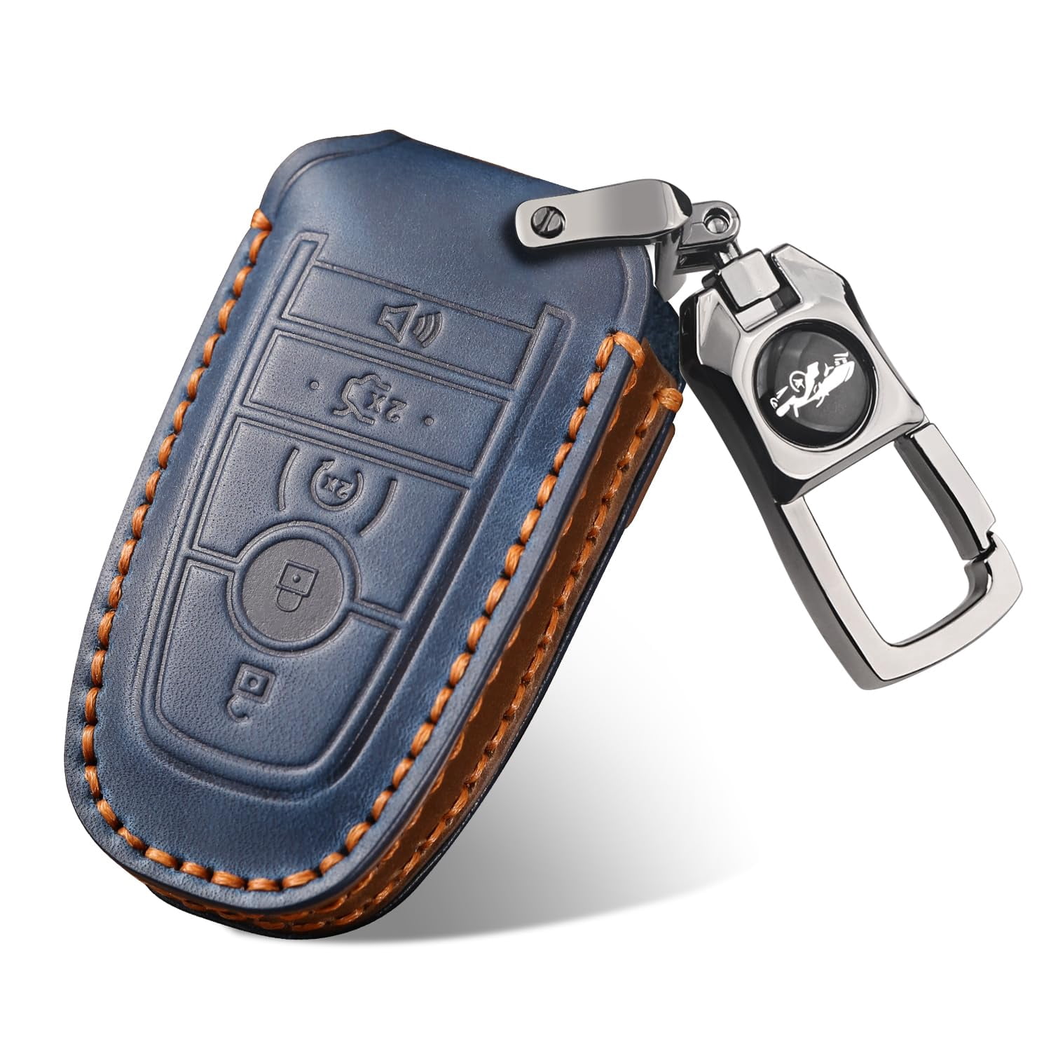 Durable 5-Button Leather Key Fob Protector Case Compatible with Ford Explorer Bronco F-150 Mustang Ranger Escape Expedition Edge Fusion and Lincoln Vehicle Remote Covers