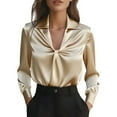 thumbnail image 2 of LIZUOJUNF Women's Satin Blouse Button Down Silk Shirt V Neck Long Sleeve Casual Work Dressy Shirts, 2 of 4
