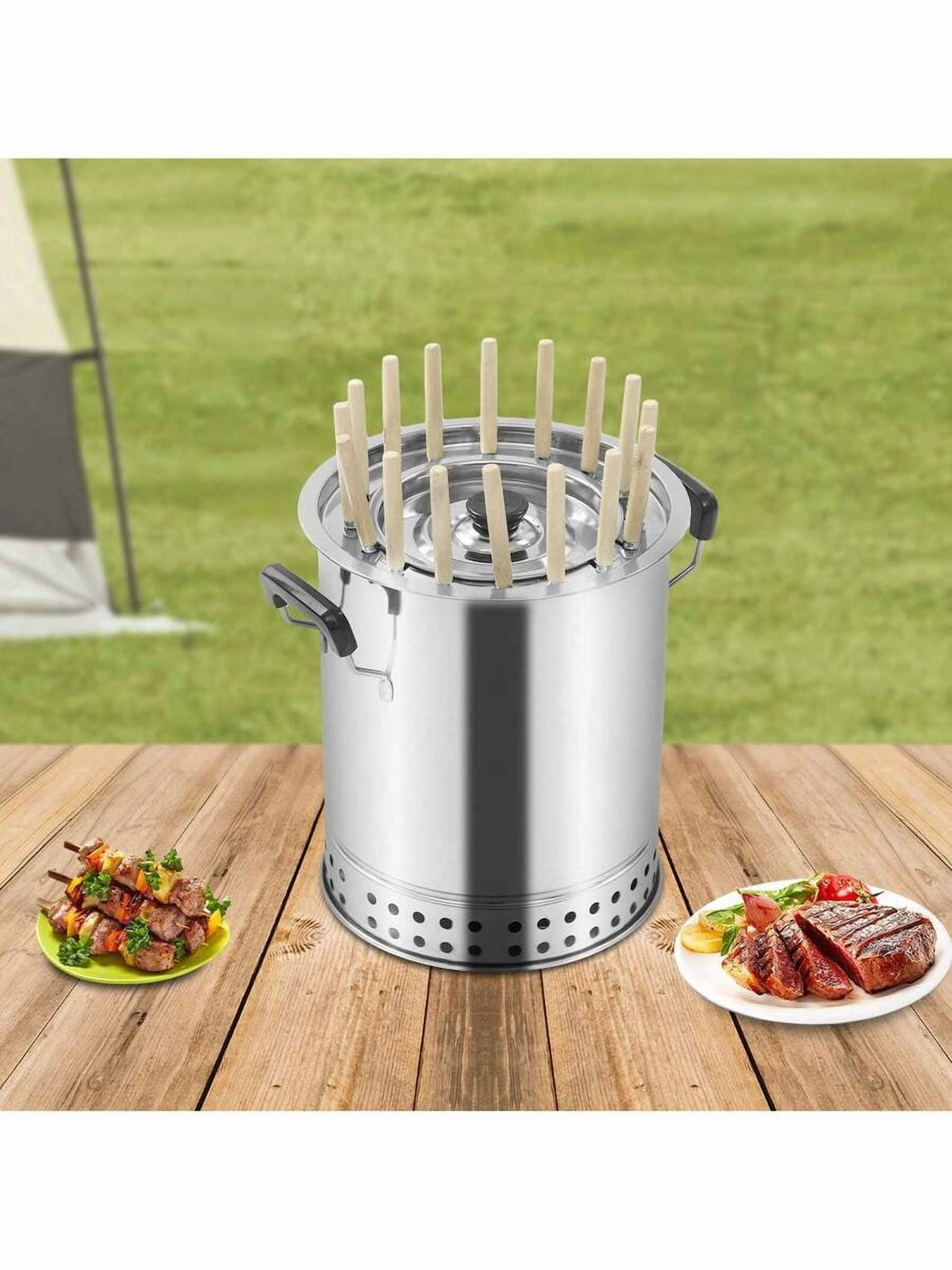 CNCEST Portable Small Smokeless Barbecue Charcoal Barrel Grill Stainless Steel Kebabs Charcoal Grill Surround Roasting Oven And Barbecue Grill For Travel, Outdoor Cooking And BBQ (16 Skewers)
