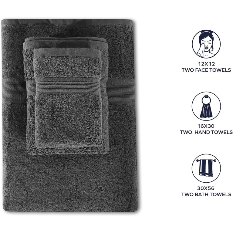 BLC 100% Cotton Bath Towels 6 Pack 2 Bath Towels, 2 Hand Towels