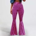 thumbnail image 2 of hotojiny Womens Velvet Flare Pants Elastic High Waist Pull On Bootcut Pants Wide Leg Stretch Bell Bottom Trousers, 2 of 6