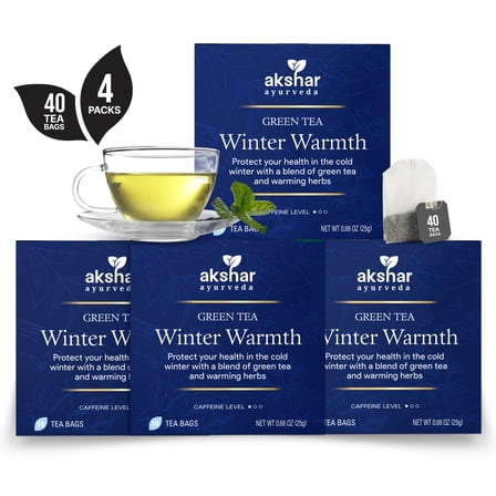 AKSHAR AYURVEDA Green Tea Winter Warmth Organic, Vegan, Gluten Free, and Non-GMO, 40 Tea Bags