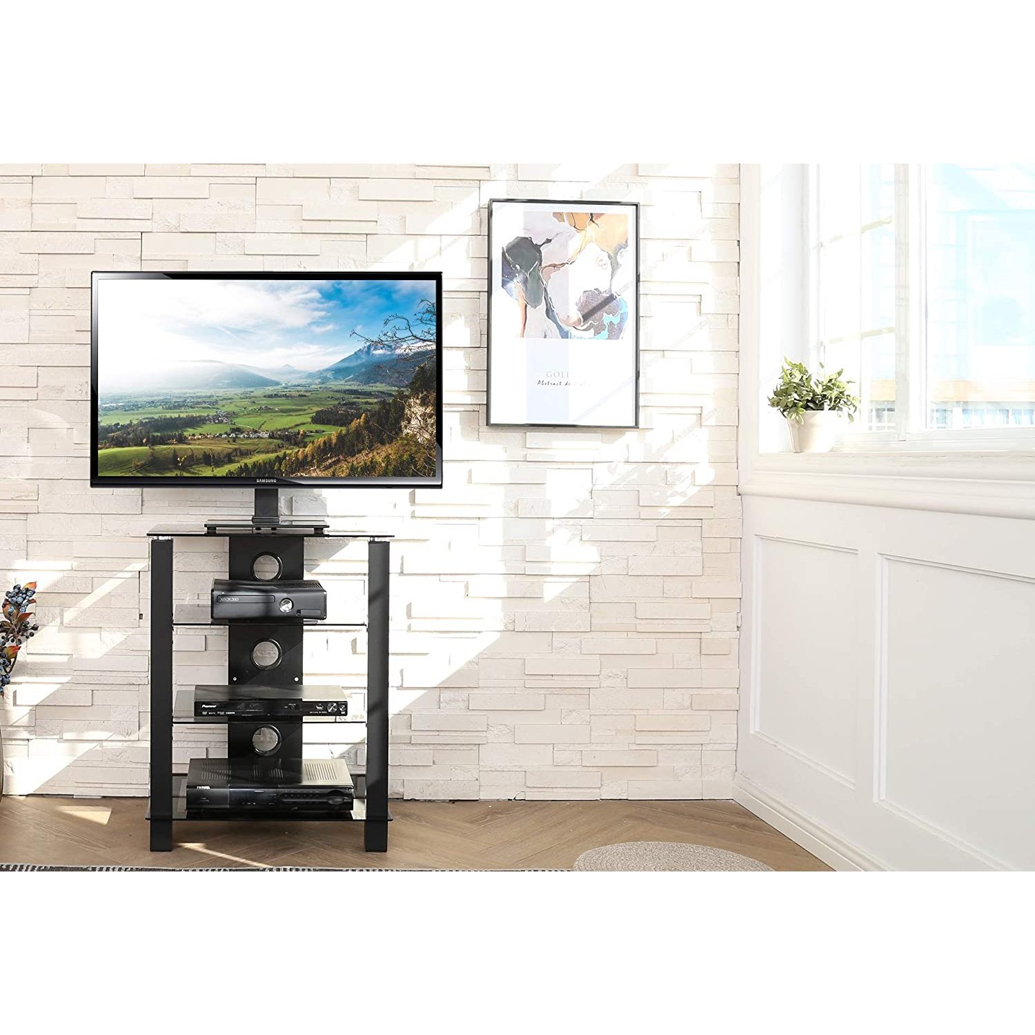 Bilot 4-Tier AV Media Cabinet Stand Component Cabinet, Gaming TV Stand and Stereo Rack Audio Tower with Height Adjustable Tempered Glass Shelves, AS406003GB - image 3 of 8