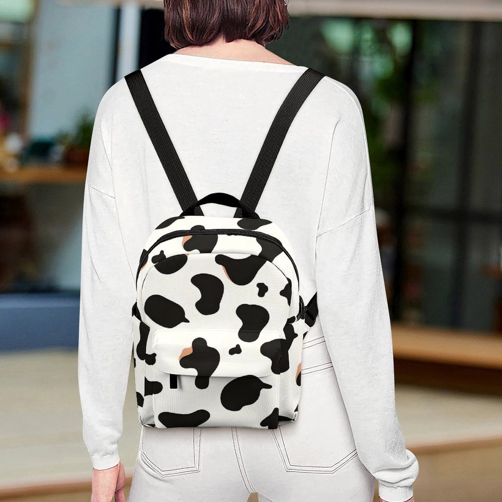 8.1×10in Casual Women'S Backpack With Anti-Contraction And Stretch For Sports Activities Travel Picnics Simple Cow Print Pattern1_1