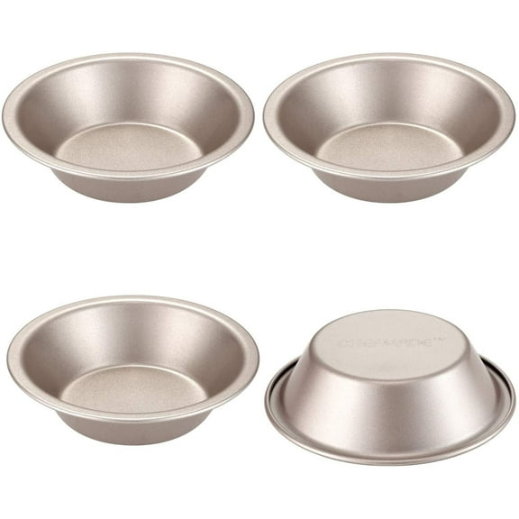 CHEFMADE Mini Pie Pan Set, 5-inch 4Pcs Non-Stick Carbon Steel Round Bread and Cake Bakeware for Oven and Instant Pot Baking (Champagne Gold)
