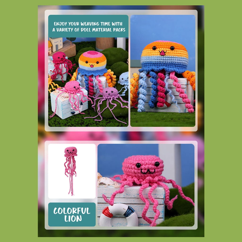 DIY Crochet Starter, DIY Jellyfish Crochet Kits Including Crochet Hook, Yarns, Needle, Plastic Eyes, Needle Threader