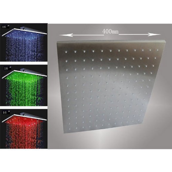 Cascada Ceiling Mount Rainfall LED Shower Head, (include Shower Arm) (16", Chrome)