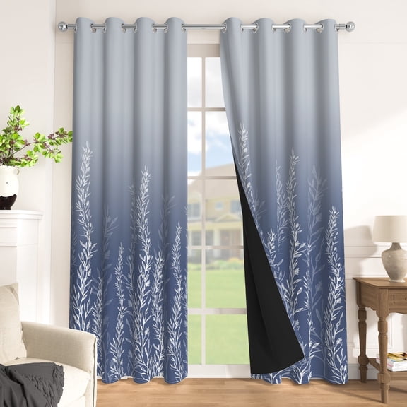 RisChhery Blackout Curtains For Bedroom Living Room,2 Panels Set,42x63 inch,Light Blocking Grommet Window Drapes,Navy Blue Gradient Floral