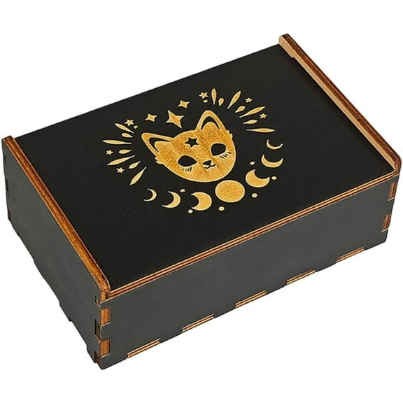 Wooden Tarot Storage Boxes Tarot Card Case Box Black Cat Card Holder Tarot Card Box with Sliding Lid Trinket Box Decorative Storage Bin for Divination Jewelry 3.5x5.4x2Inch