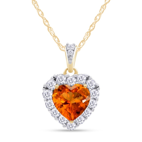AFFY 14k Gold Over Sterling Silver Simulated Citrine CZ & Topaz Halo Heart Pendant Necklace