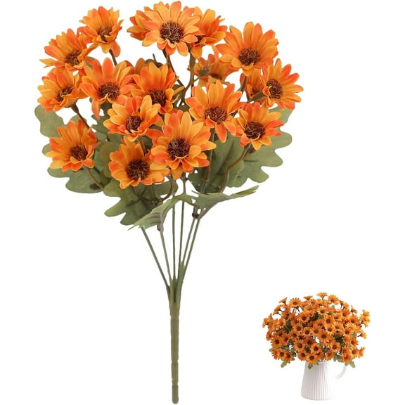 CLIQKWEN Artificial Fall Flowers Fake Mums,25 Bundles Faux Silk Daisy and Ferns UV Resistant Autumn Planter ,for Home Porch Patio Yard Window Box