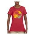 thumbnail image 2 of Two Coconut Palm Trees Beach Sunset | Womens Pop Culture Graphic T-Shirt, Red, Small, 2 of 4