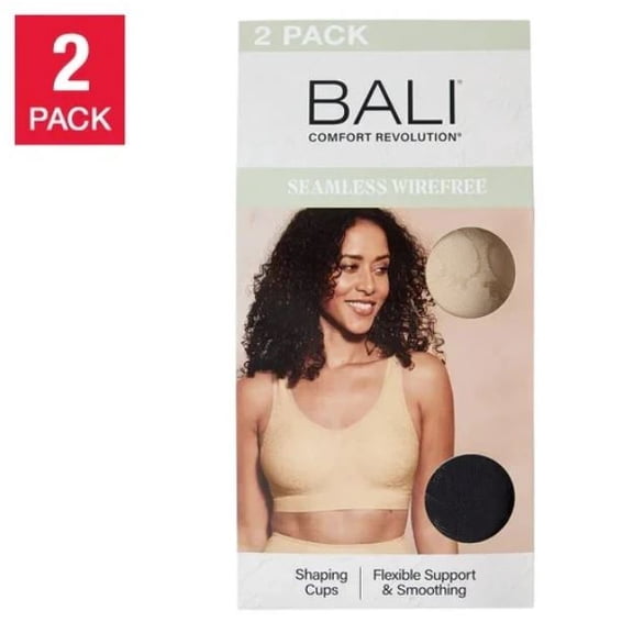 Bali Comfort Revolution Seamless Wirefree Bra, Black/Nude, Large