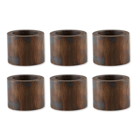 Contemporary Home Living Set of 6 2" Brown and Black Rub Finish Wood Band Napkin Rings