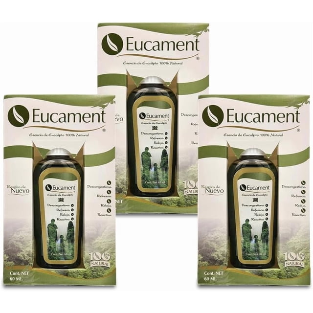 EUCAMENT Pack de 3 EUCAMENT | Esencia Natural de Eucalipto-Spray-Relaja-Desinfecta-Alivia-Propiedades Terapéuticas-Alivia la congestión nasal-Reduce Alergias-Propiedades Balsámicas-Aromaterapia