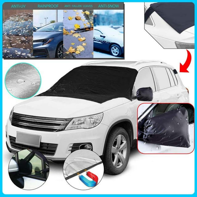 Funda universal para la nieve del parabrisas - Protector solar de tela 210D con correas cortavientos y bolsa de almacenamiento, adecuada para la mayoría de coches, camiones y SUV, protección contra