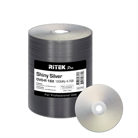 100 Pack Ritek Pro (Professional Grade) DVD-R 16X 4.7GB AZO Dye (MID MXL RG04) Shiny Silver Lacquer Silk Screen Printable Blank Media Recordable Disc price history on PriceWatchPro
