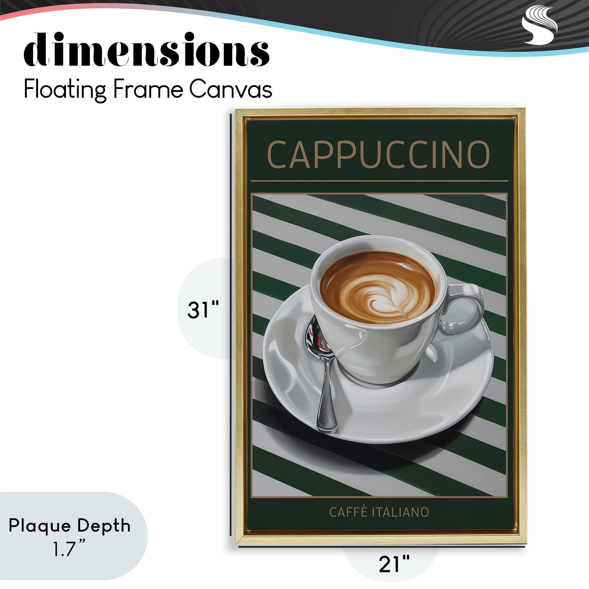 Stupell Industries Cappuccino Coffee over Stripes Gold Framed Floater Canvas Wall Art, design by Andreas Magnusson