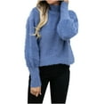 thumbnail image 1 of Dagegui Chandails à Col Roulé pour Femmes, Uni, Manches Longues, Tricot, Chandail à Enfiler, Doux, Confortable, Décontracté, Élégant, Hauts d'Automne, Bleu, G, 1 of 9