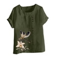 thumbnail image 4 of CLOISE Short Sleeve T Shirt Women Plus Size Tops Button Round Neck Casual Pullover Graphic Summer Blouses Army Green, 4 of 5
