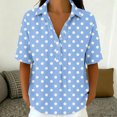 thumbnail image 5 of Favoffer Women's Trendy Tee Turtleneck Short Sleeve Polka Dot Printed Button Snap V Neck Daily Office Streetwear Fashion Casual Blouse, 5 of 7