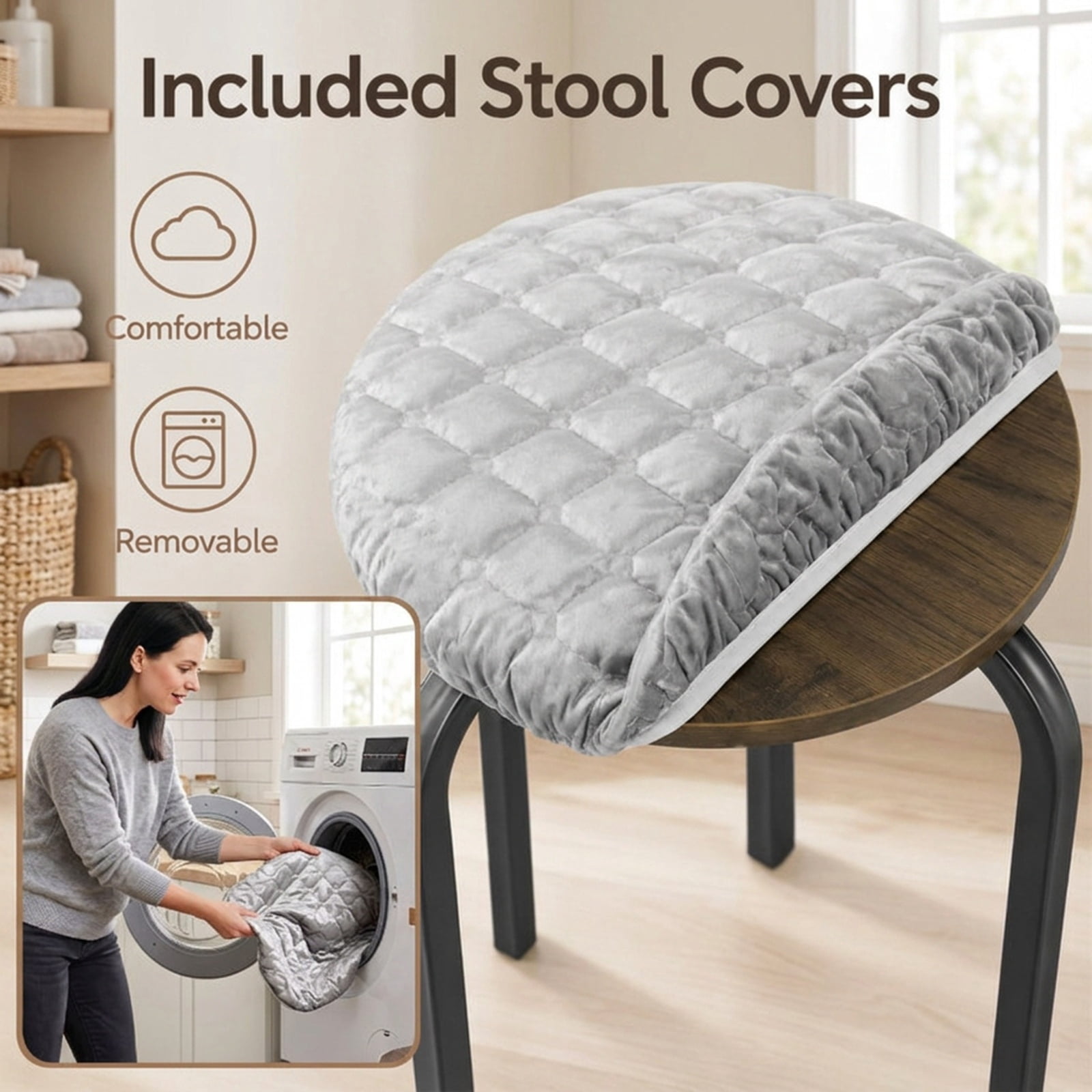 Furnibear 18 Inch Round Stackable Stools with Removable Washable Covers Set of 6
