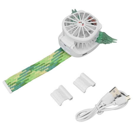 

2024 Mini Watch Fan Angel Wing Design USB Charging Wireless Braided Watchband Small Portable Durable Portable Wrist Fan Green
