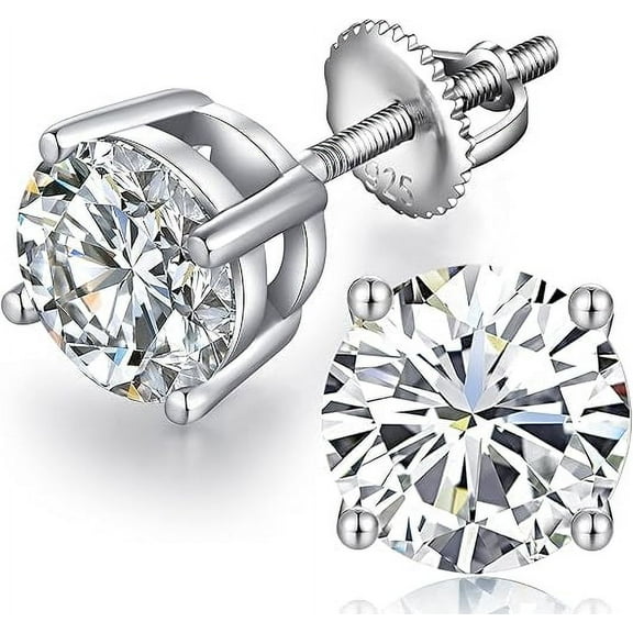 18K White Gold Plated Cubic Zirconia Stud Earrings Set | Hypoallergenic, Nickel-Free, Screw Back | 4mm-8mm Simulated Diamond Earrings"
