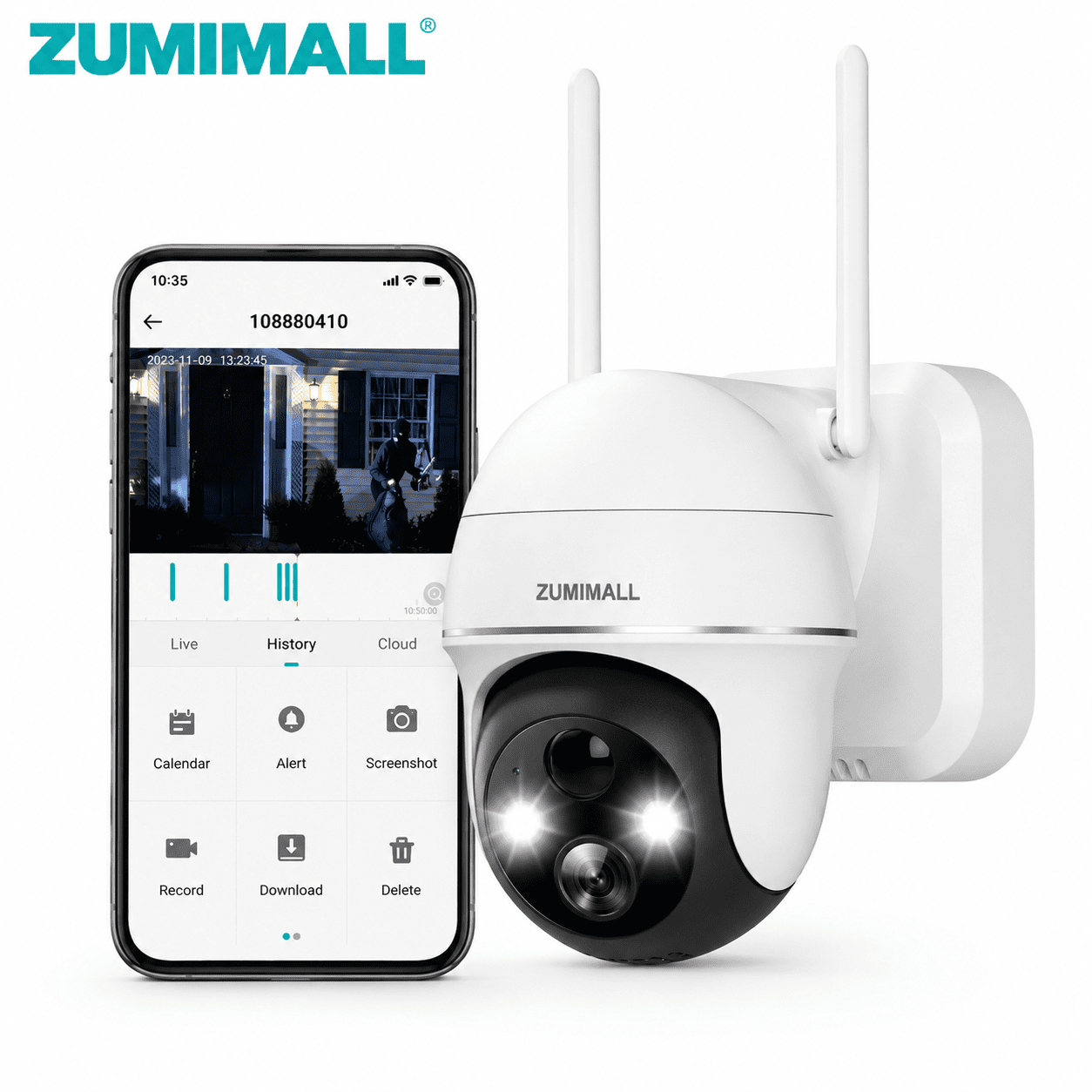 2K Security Camera Outdoor Wireless WiFi with 360° PTZ ZUMIMALL Battery Powered Wireless Cameras for Home Surveillance Spotlight & Siren/PIR Detection/3MP Color Night Vision/2-Way