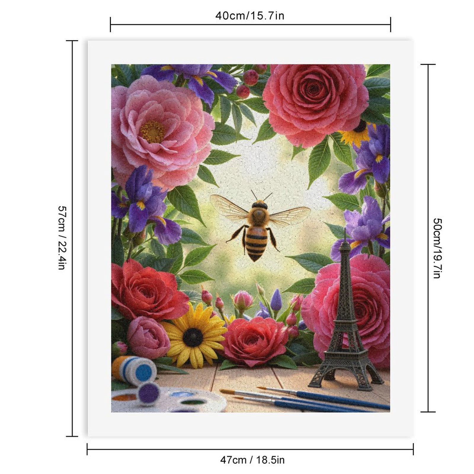 Paint By Numbers Kit for Adults Beginner - Bee Floral Art Scene Paris Palette DIY Canvas Painting Kits for Adults, Frameless Paint By Number for Adults for Home Wall Decor 16x20 Inch