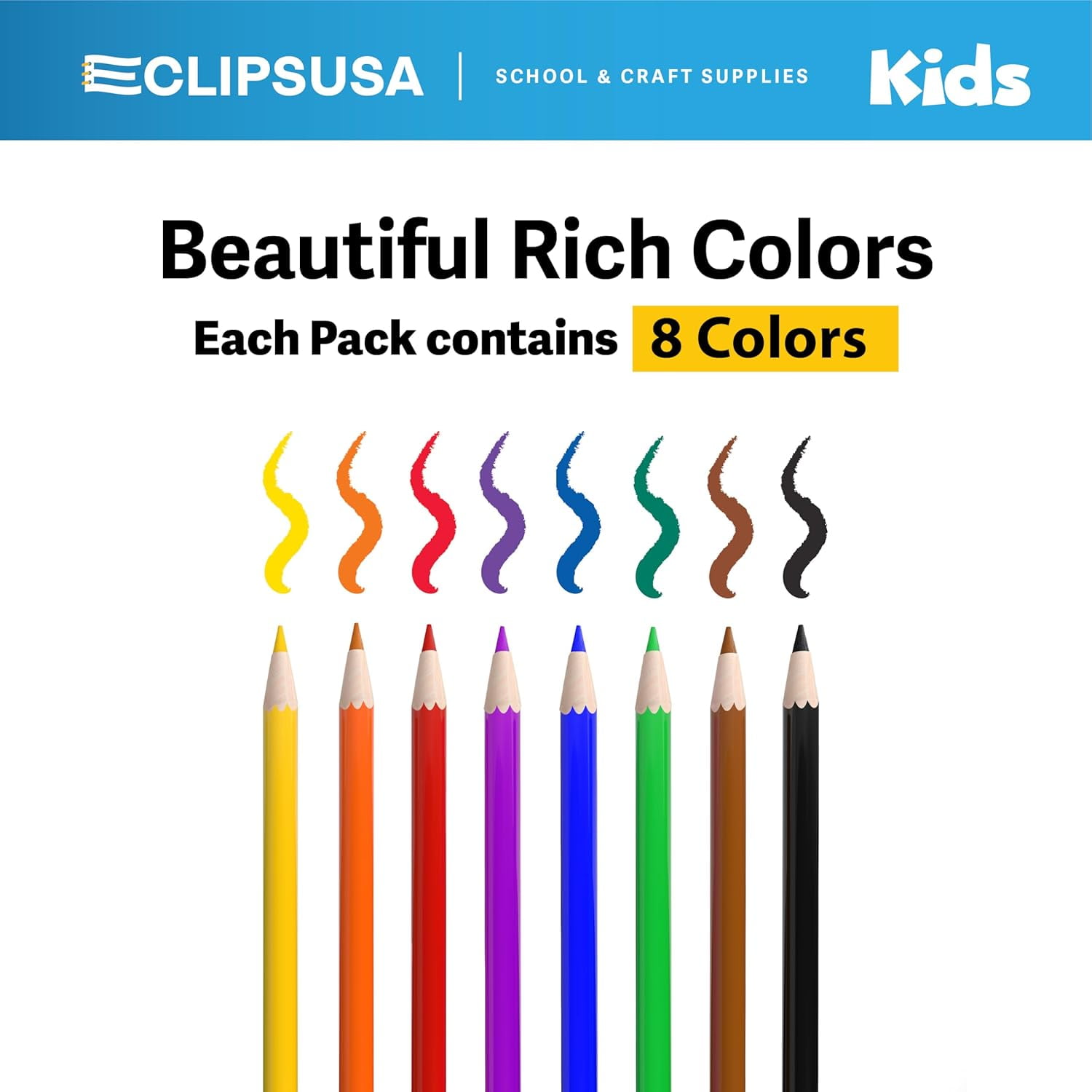 E-Clips USA Pre-Sharpened Colored Pencils, Bulk Color Pencil Set, 8-pc 80-pack