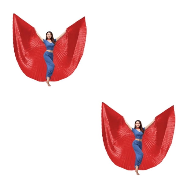 Inteprter Ala de danza del vientre con palo telescópico Disfraces de adultos Accesorios de baile femenino para actuaciones Carnaval Festivales Rojo 2Conjunto