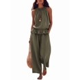 thumbnail image 2 of Women's Linen 2 Piece Outfits Sleeveless Ruffle Top Wide Leg Pants Summer Loungewear Beach Sets Green L, 2 of 8