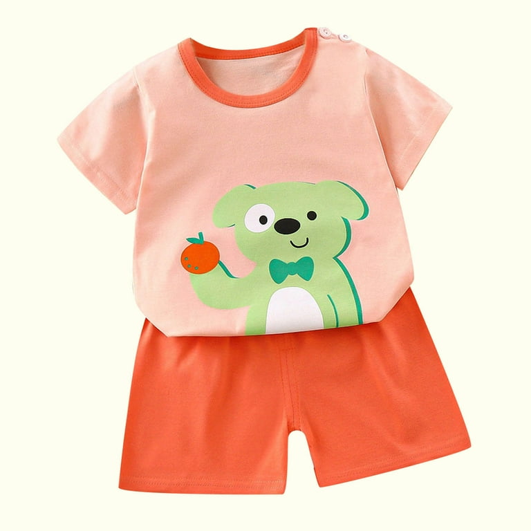 Herrnalise Toddler Baby Boys Girl Summer Short Sleeve Comfy Outfit,Infant  Kid Cartoon Print Short Sleeve Shirt Top+shorts Suits Cute Clothing Set  Casual Outfits Set 6M-6T 