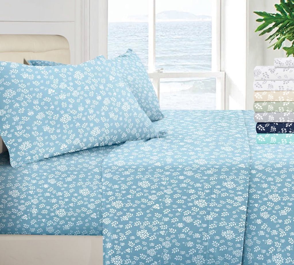 4 Piece Floral Design Bed Sheet Set