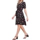 thumbnail image 4 of Vestido midi fluido de flores con mangas abullonadas y cuello Peter Pan de Allegra K para mujer, negro con rosa, 4 of 5