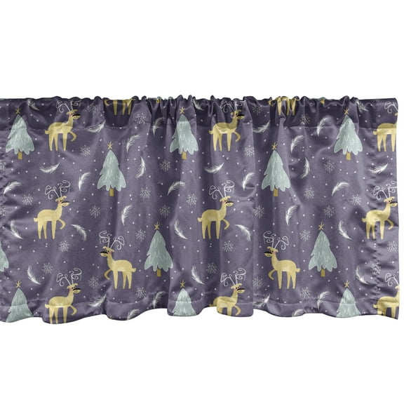 Ambesonne Christmas Valance Pack of 2, Snow and Cartoon Deer, 54"X12", Mustard and Purple Grey