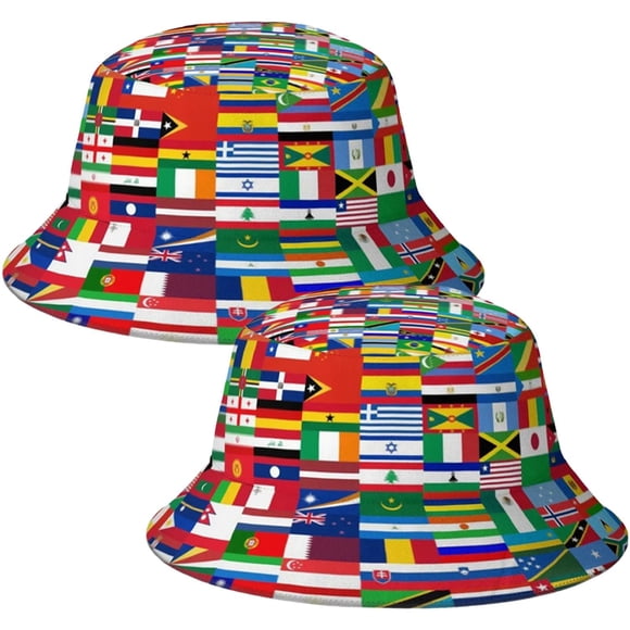Gorra con diseño mundial FligsHatWhite 2 Piezas Unitalla Estampado de Banderas Pescador Hilo y Poliéster Unisex Multicol