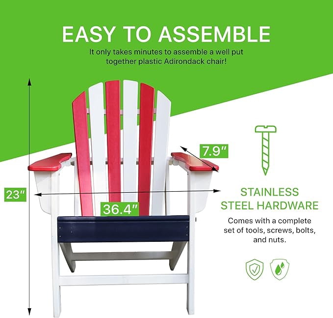 NewTechWood Atlantic Classic Curveback Patriot Plastic Outdoor Patio Adirondack Chair