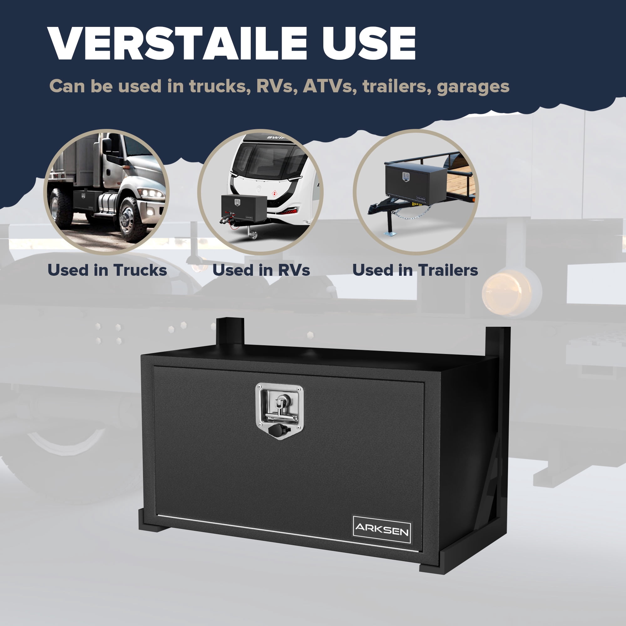 ARKSEN 30 x 14 x 16 Inch Steel Underbody Truck Tool Box, Heavy Duty Waterproof Metal Square Storage Chest with Lock & Keys for Pickup Trucks & Trailers, Black